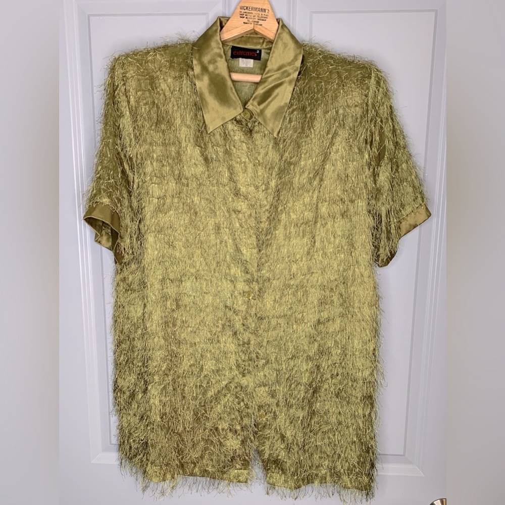 Extremes2 Green Textured Button Up Bouse in Women's Size 20